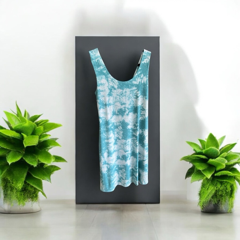 Tie-Dye Sleeveless Midi Dress - Blue and White